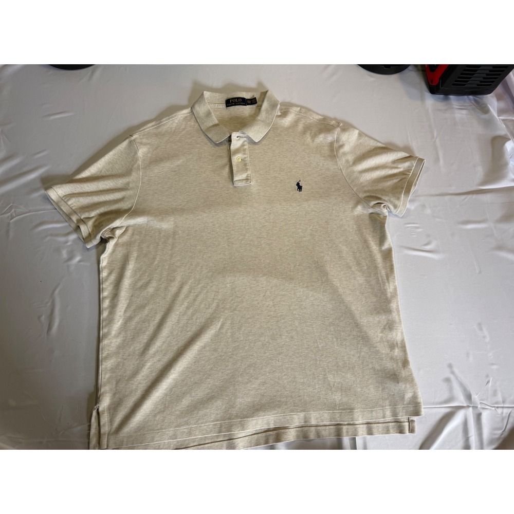 Polo Ralph Lauren Mens XXL Oatmeal Beige Heather Short Sleeve Jersey Polo Shirt
